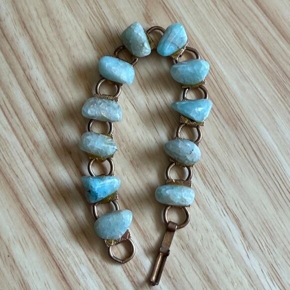 Vintage Larimar Stone Bracelet With Gold Plated Chain & Clasp 7" Length - Picture 5 of 10